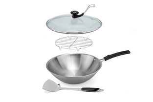 興財無涂層32cm三層鋼炒鍋4件裝 現代廚房的得力助手