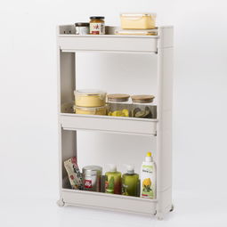 韓國原產Changsin帶滑輪健康置物架夾縫架 三層淺灰設計，廚具衛具的收納哲學